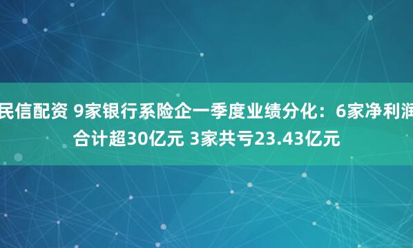民信配资 9家银行系险企一季度业绩分化：6家净利润合计超30亿元 3家共亏23.43亿元